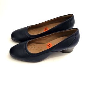 Clarks Cloudsteppers Slip On Block Heels Shoes Blue Sz 11